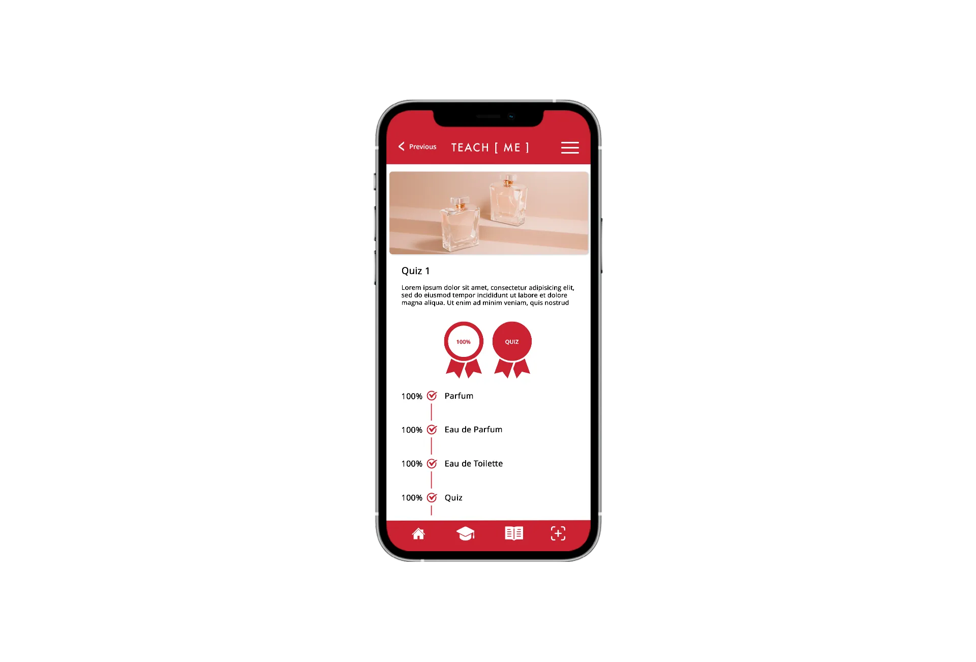 Quiz de validation des acquis dans un parcours Teach me, sur smartphone